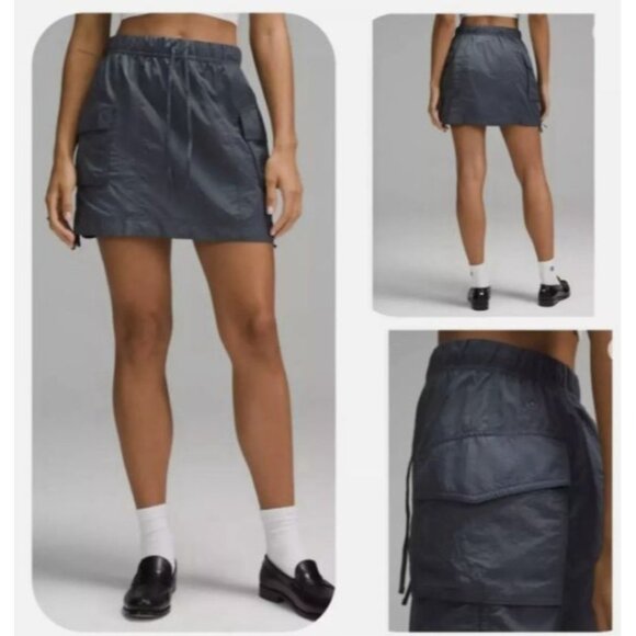 Lululemon Nylon Cargo Mini Skirt Oil Grey‎ Blue Size Large NWT $98 NEW LW8AKES - Picture 2 of 6